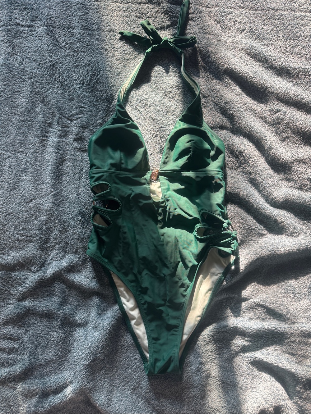 Cupshe Dark Green Halter One-Piece Swimsuit with Side Cutouts